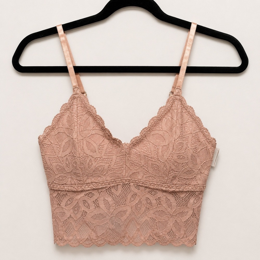 Danskin Lace Bralette Longline Floral Pink M Coquette Balletcore Cottagecore NWT